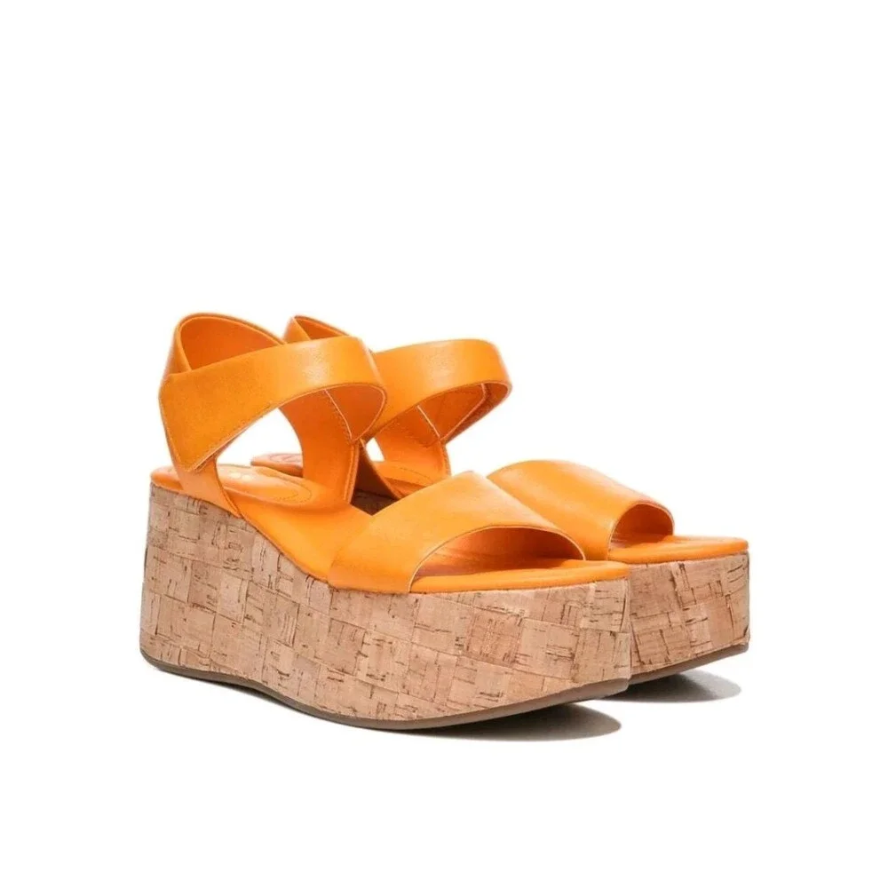 Sarto Women's Orange Cork Platform Sandals 8.5 Leather Upper Demi 2